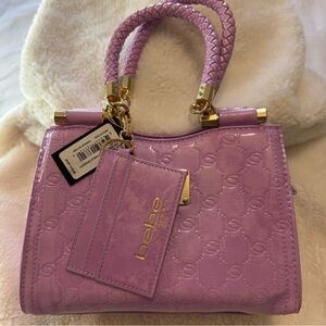 Bebe Purple Satchel with Gold Details